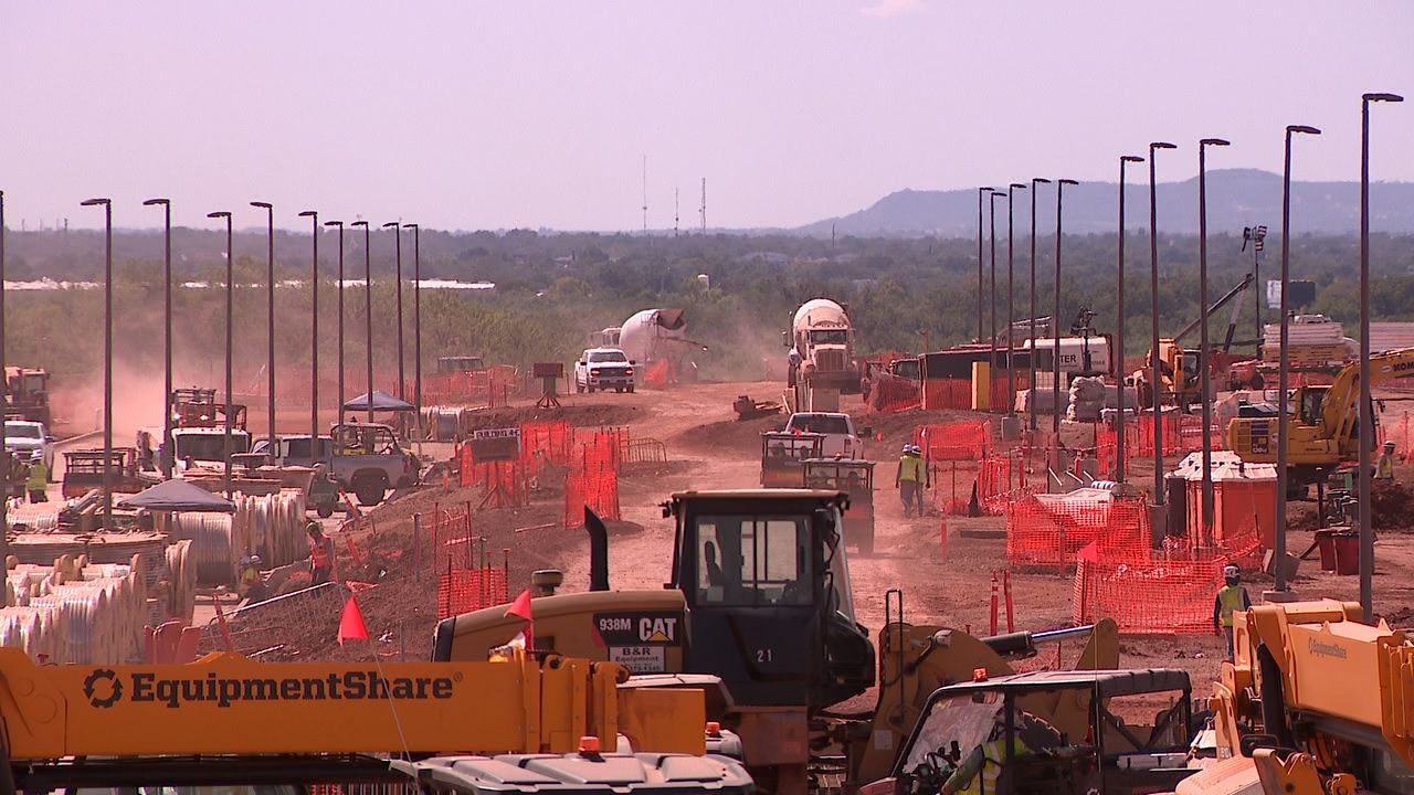 Stargate data center construction site in Abilene, Texas showing heavy equipment and dust